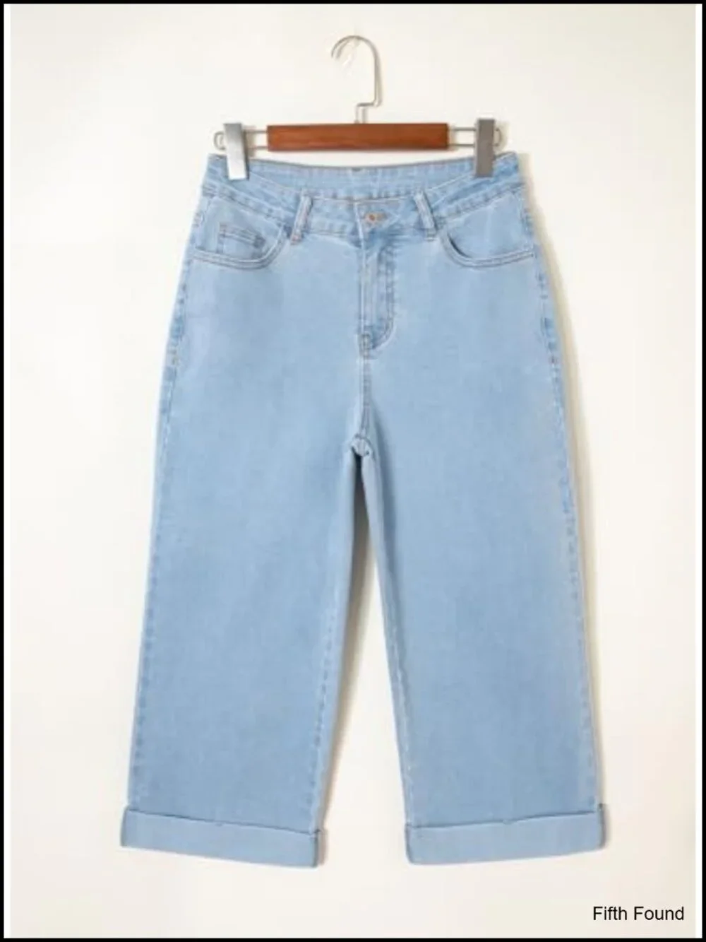 High Waisted Wide Leg Cropped Capri Jeans Rolled Hem Stretchy Denim Pants